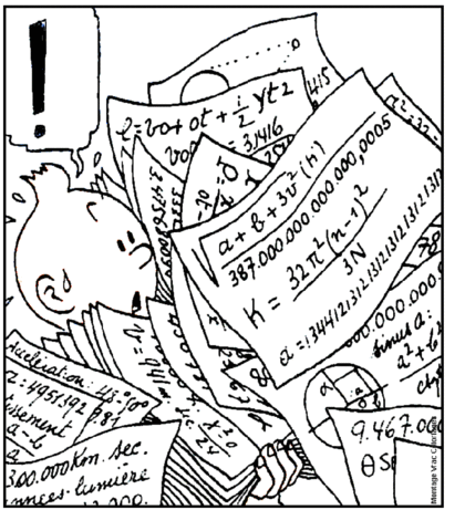 Tintin Is Covered By Papers With Formulas On Them Coloring Page